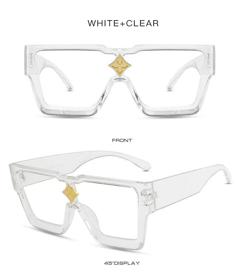 Retro Millionaire Sunglasses for Women Men Vintage Fashion Flat Top Thick Frame Square Sun Glasses Punk Rock Hip Hop Style