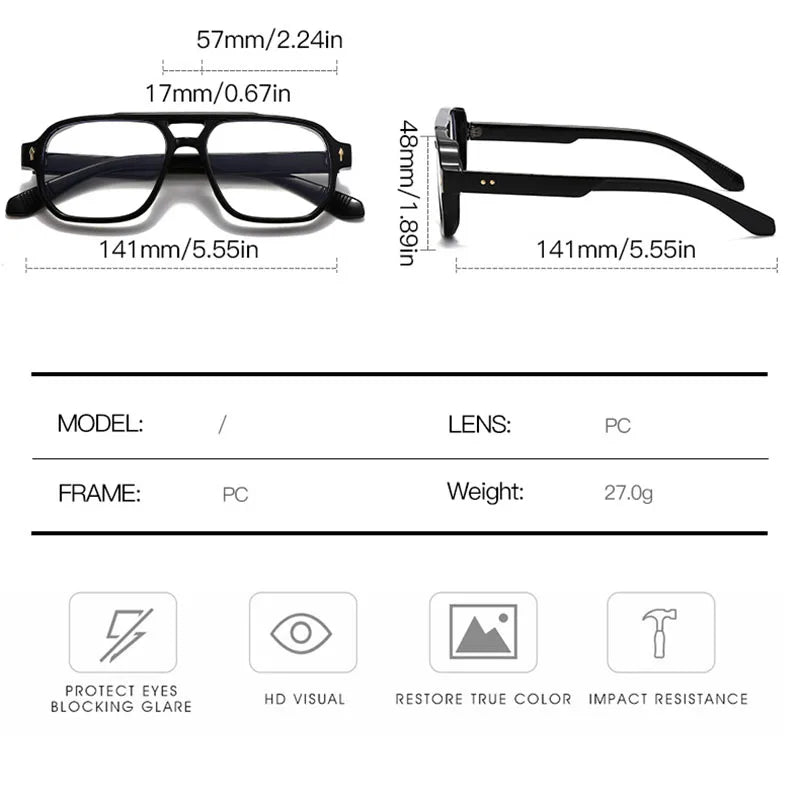 SHAUNA Double Bridges Anti Blue Light Retro Women Square Glasses Frame Fashion Men Optical Eyewear