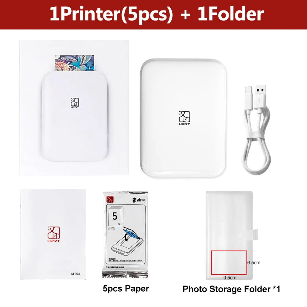 HPRT MT53 Color Photo Printer HD Portable Mini Bluetooth Maker Mobile Handheld Pocket Printing Machine 2x3 Inch Sticker Paper