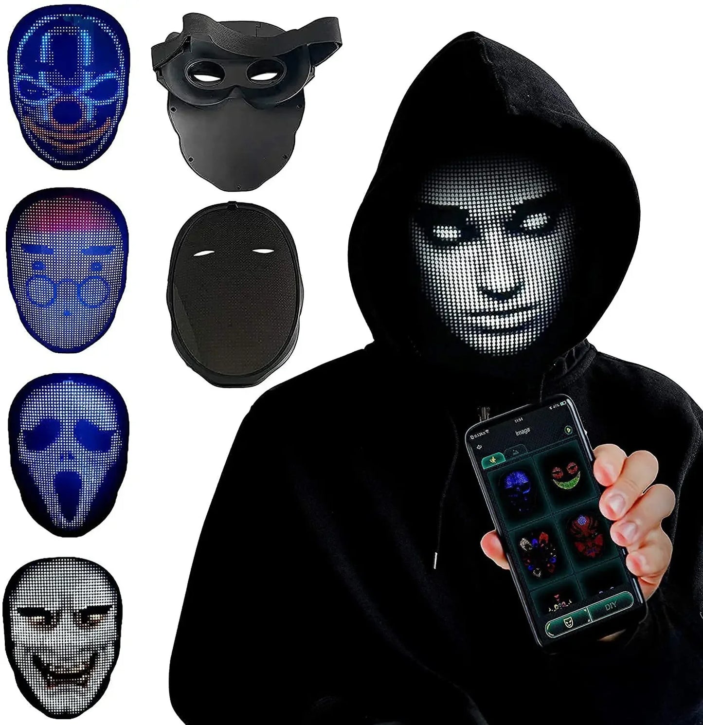 Cosplay Party Face Transforming LED Mask with App Control Programmable LED Halloween Mask DIY Digital Luminous Mask for Adults