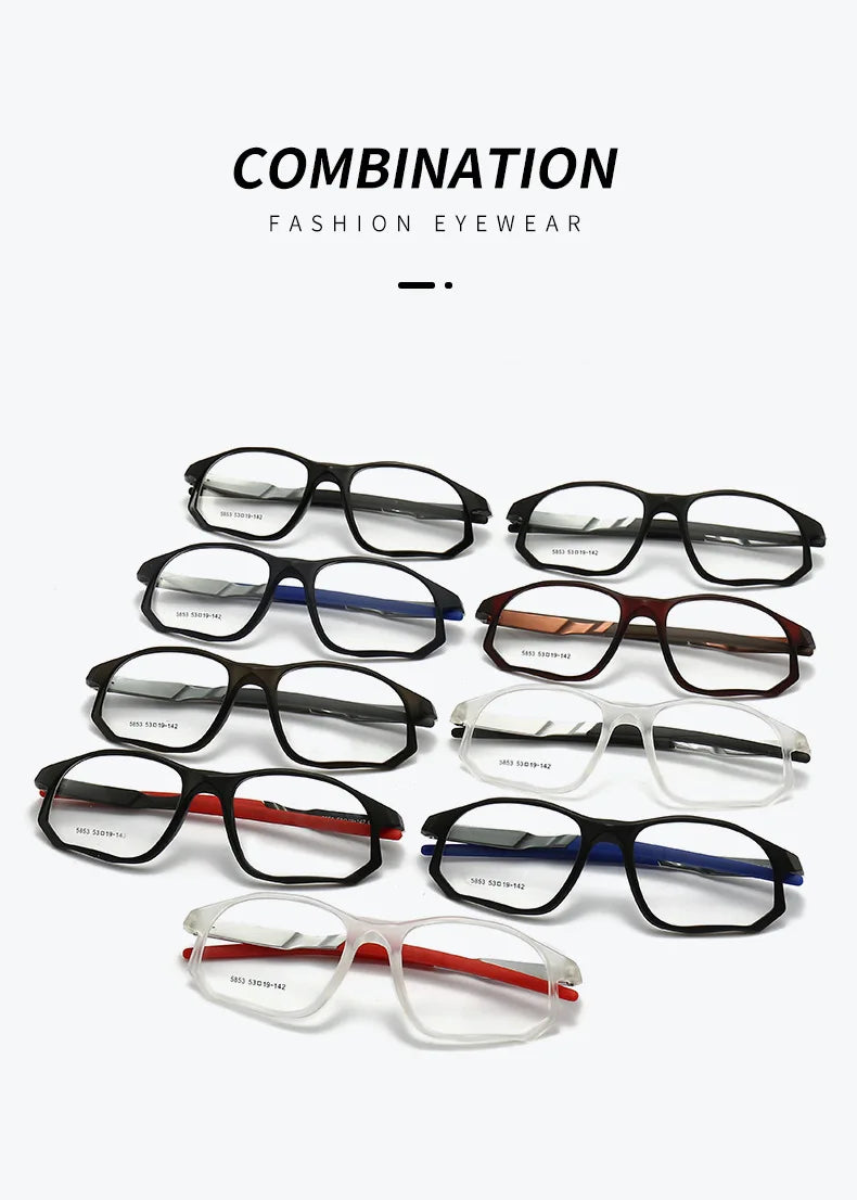 YIMARUILI New Fashion Sports Glasses Men and Women TR90 Spring Leg Design Big Face Optical Prescription Eyeglasses frame 5853