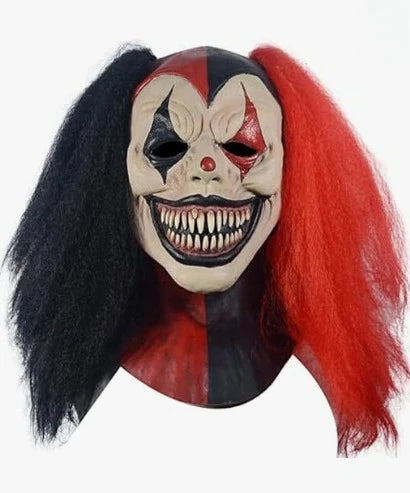 Clown Skull Mask - Red and Black Horrifying Killer Full-head Adult Evil Clown Mask, Halloween Anime Cosplay Prop