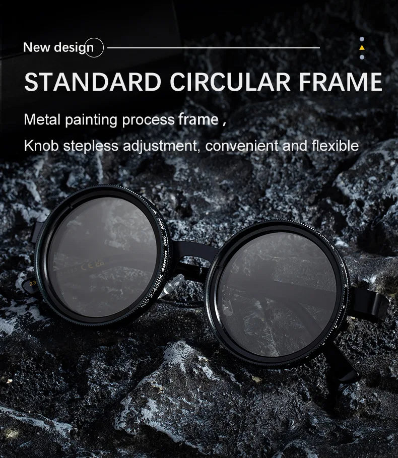 ND2-400 9 Level Adjustable Dimming Polarized Sunglasses Men Women Fishing Punk Round Glasses Driving Eyeglasses ND Filter