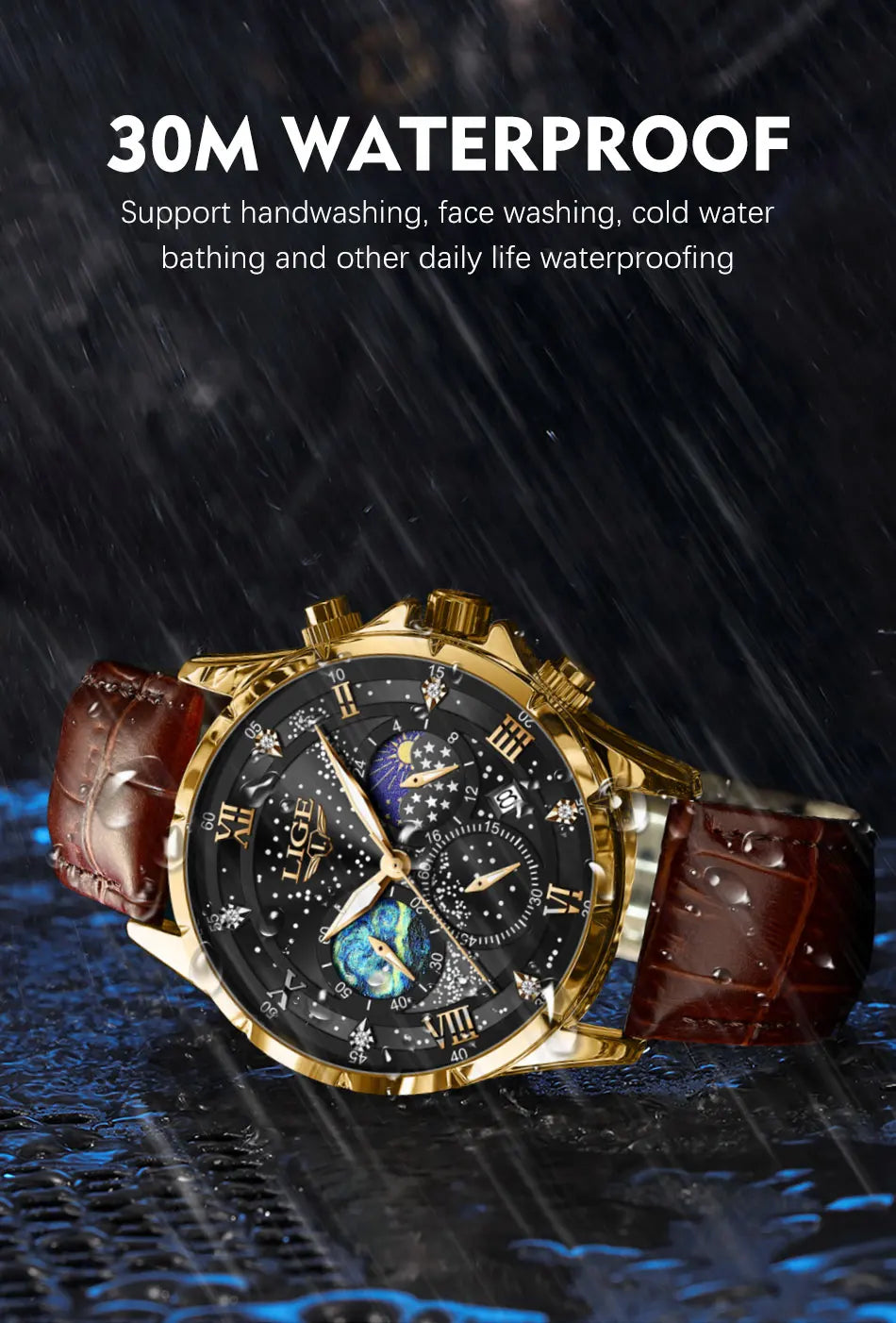LIGE 2024 Top Luxury Brand Men Genuine Leather Sports Watches Men's Army Military Watch Male Date Quartz Clock Relogio Masculino