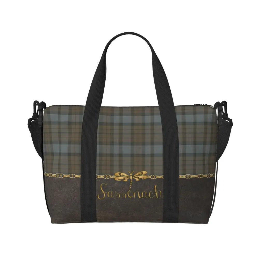 Custom Popular Tartan Plaid Beach Tote Bag for Women Extra Large Gym Carry On Geometric Gingham Check Texture Shopping Bags
