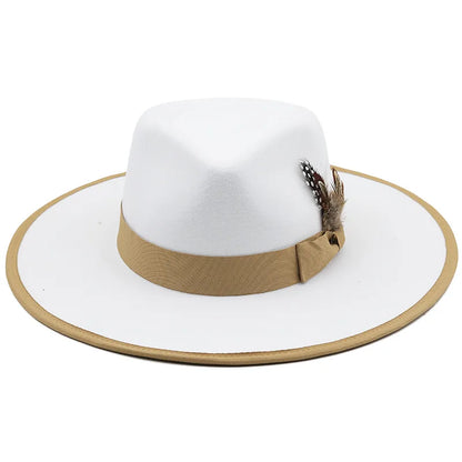 2022 New Feather band Felt Fedora Hats for Women Wide Brim Men Formal Jazz Hats Panama Church Wedding Dress Hat chapeu feminino