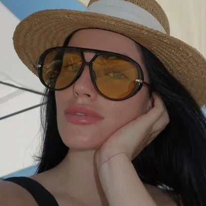 QVQV New Oversized Pilot Sunglasses Women Fashion Luxury Brand Leopard Blue Sunglasses Men Retro Outdoor Driving UV400 Shades
