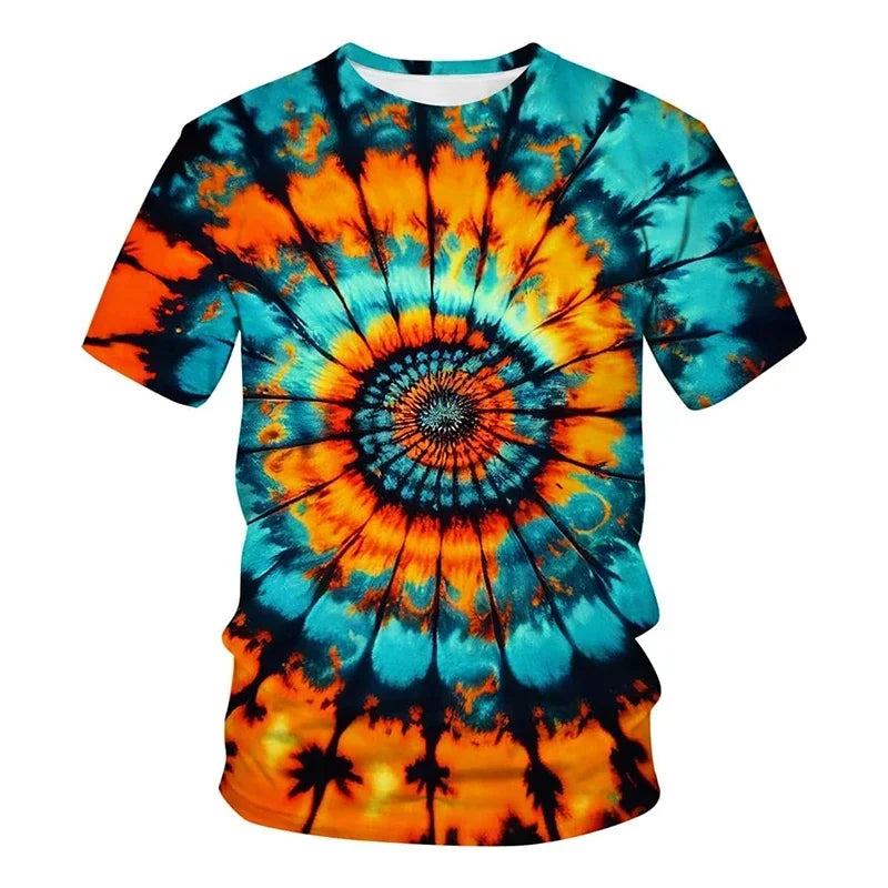 2025 New Tie-dye Pattern 3D Print T-shirt Personality Street Colorful Design T Shirts Men's Fashion Cool Tee