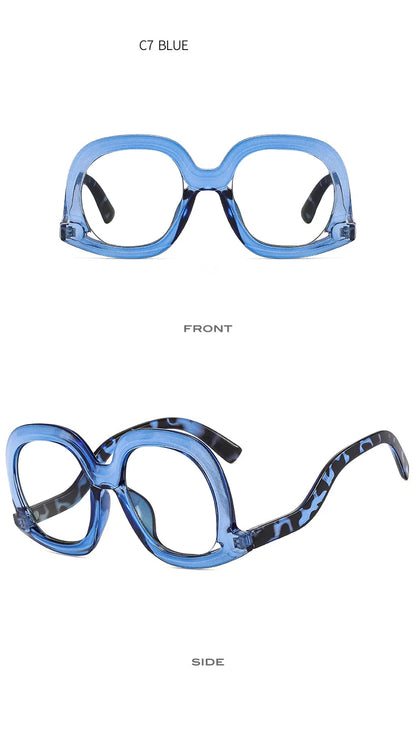 Fashion Unique Oval Blue Light Blocking Glasses Frame Women Large Colorful Gradient Eyeglasses Luxury Designer Reading Glasses