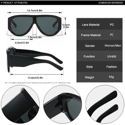 JNPCXI Fashion Oversized Pilot Women Sunglasses Retro One Piece Red Green Shades UV400 Men Gradient Sun Glasses