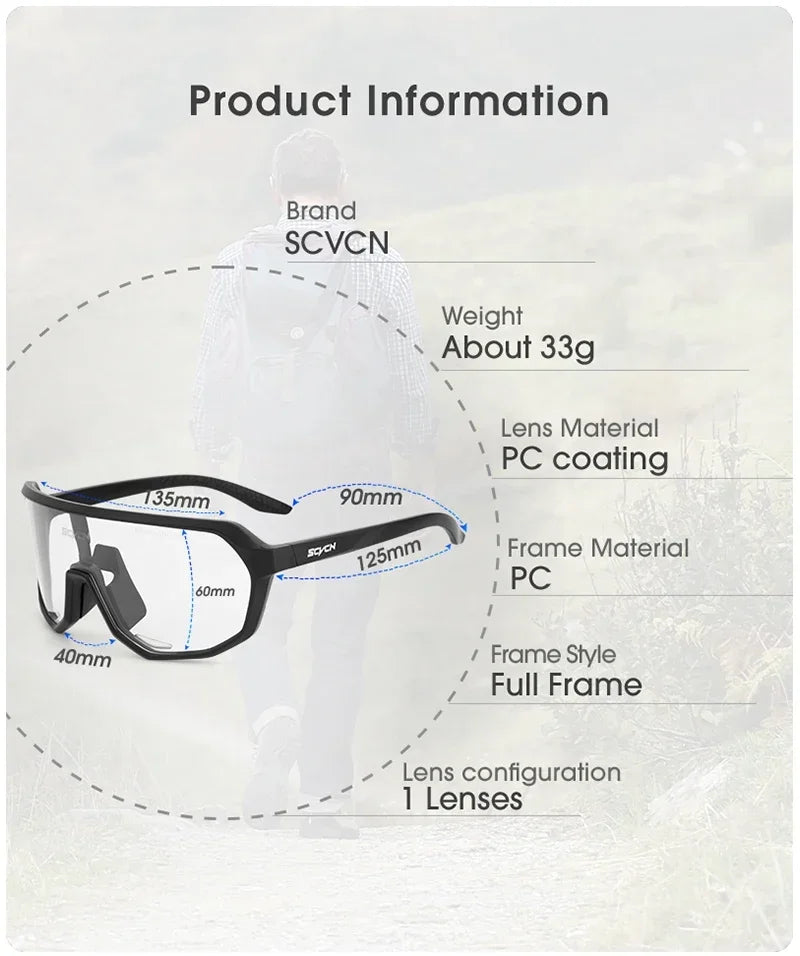 SCVCN Photochromic Sports Sunglasses Cycling Glasses UV400 Women Driving for Men Mountain MTB Bike Bicycle Goggles