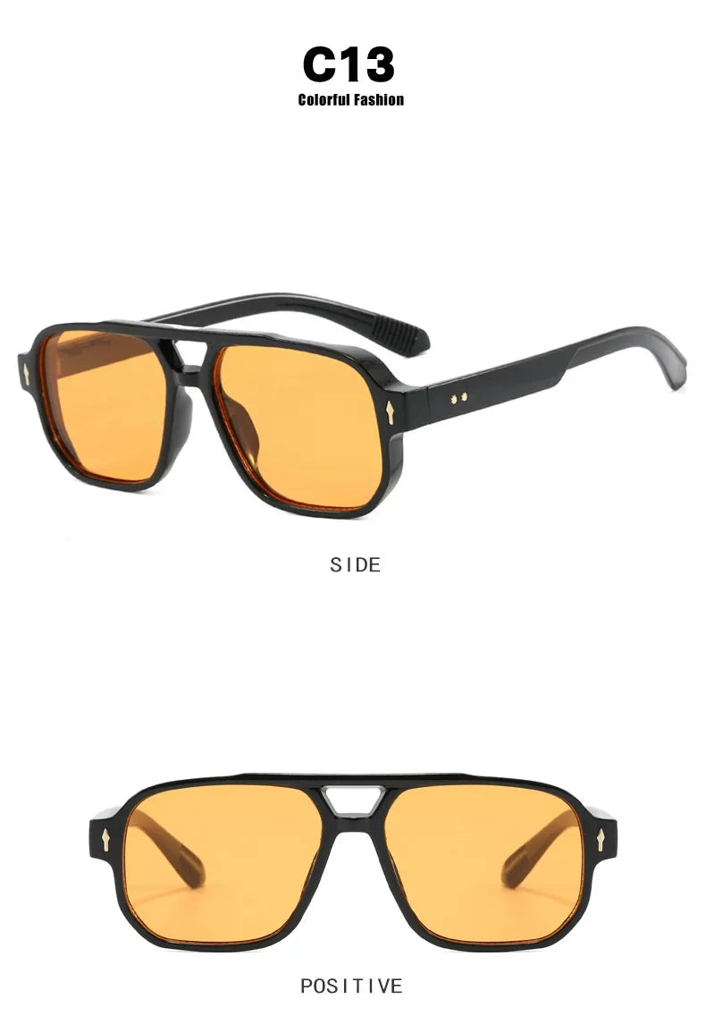 New Fashion Square Women Men Sunglasses Retro Rivets Women Brand Designer Shades UV400 Sun Glasses Gafas De Sol