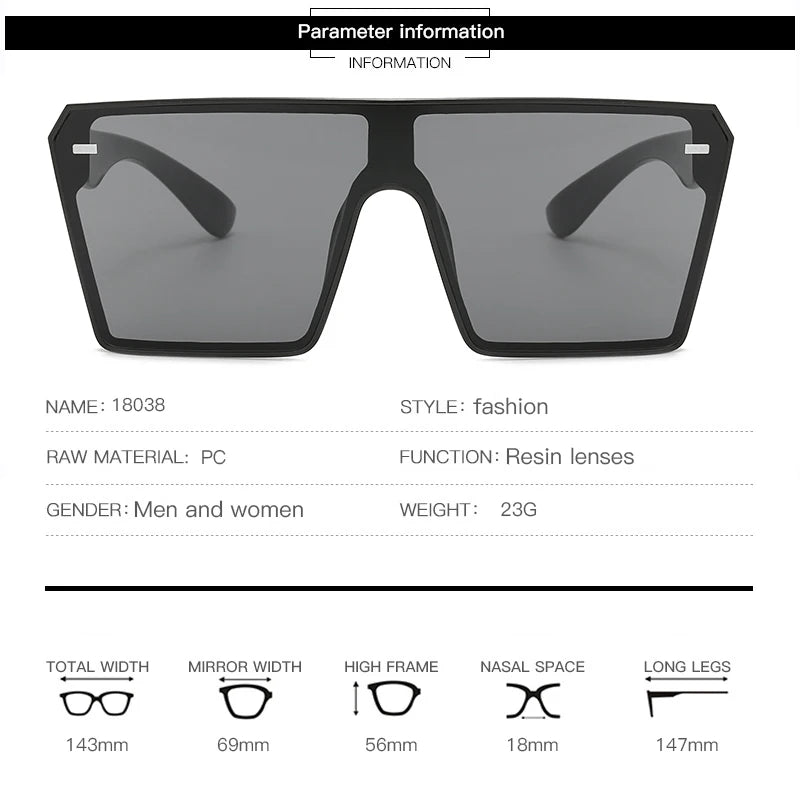Oversized Square Sunglasses Women 2024 Luxury Brand Fashion Flat Top Red Black Clear Lens Men Fishing Shade Mirror UV400