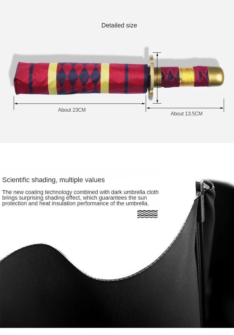 Demon Slayer Kokushibo Katana Umbrella 3-folding Kimetsu No Yaiba Tanjirou Anime Sword Umbrella Portable Windproof Rain Gear