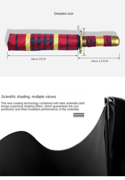 Demon Slayer Kokushibo Katana Umbrella 3-folding Kimetsu No Yaiba Tanjirou Anime Sword Umbrella Portable Windproof Rain Gear