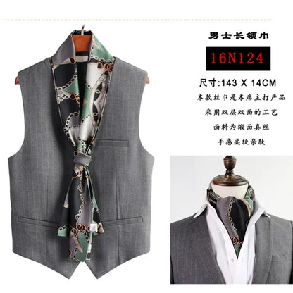 Business Scarf Hangzhou Silk Men's Scarf Long Scarf Double-Sided Trendy British European American Style Autumn Winter