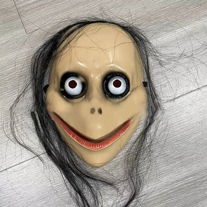 High Quality  Halloween Horror With Long Hair Mask Funny Mask V-shaped Mouth Mask With Hair Female Ghost Mask Roleplay MoMo Mask
