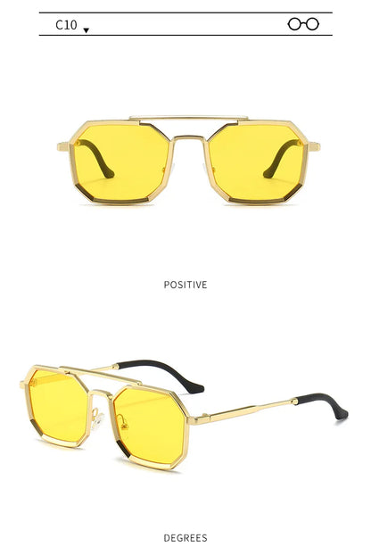 Metal Frames Sunglasses For Men Women Fashion Polygonal Double Bridges Sun Glasses Luxury Brand Outdoor Driving Eyewear