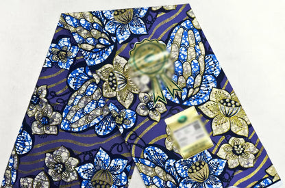 Latest African Grand Golden Wax Fabric Super Good Quality Women Pagne Flash Cotton Prints Batik Ankara Glitter Tissus 6yards