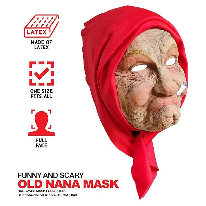 Halloween Scary Terrifying Granny Latex Mask Long Hair Spooky Cosplay Costume Accessory for Adults Party Deco Gift
