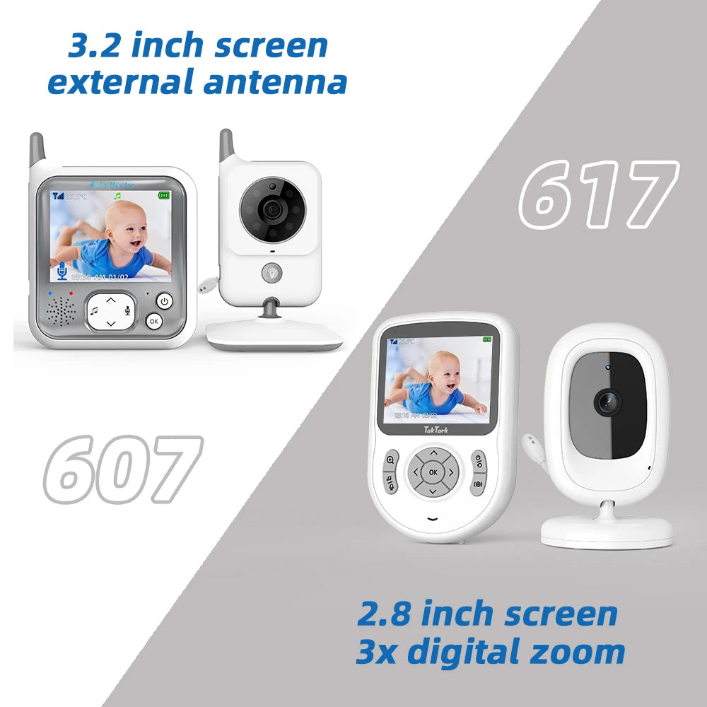 TakTark Video Baby Monitor 3.2 Inch / 2.8 Inch Wireless Security Camera Auto Night Vision Intercom Temperature Monitoring Nanny