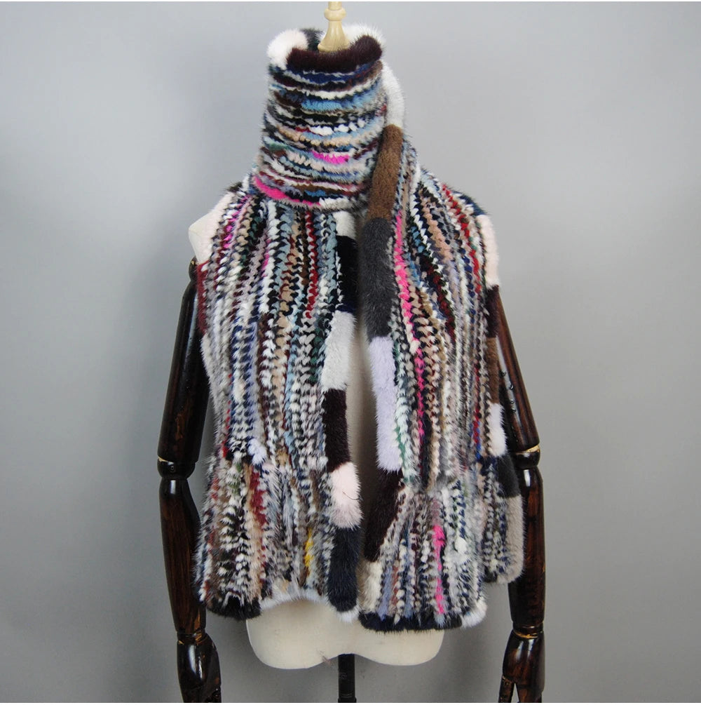 2024 Lady Luxury Authentic Mink Fur Shawl Scarf Winter 100%Natural Mink Fur Real Scarf Shawl Fashion Genuine Mink Fur Ponchos