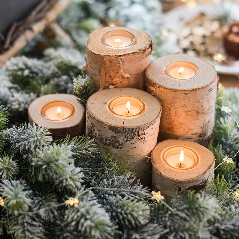 3 PCS Wood Tea Light Candle Holders Tealight Candlestick Home Table Candle Centerpiece for Wedding Christmas Party Decor