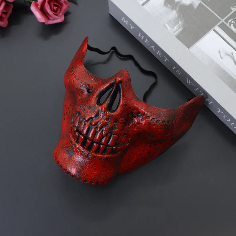 1pcs Skeleton Demon Mask Realistic Half Face Warrior Mask Halloween Cosplay Skull Costume Performance Props Accessories Tools