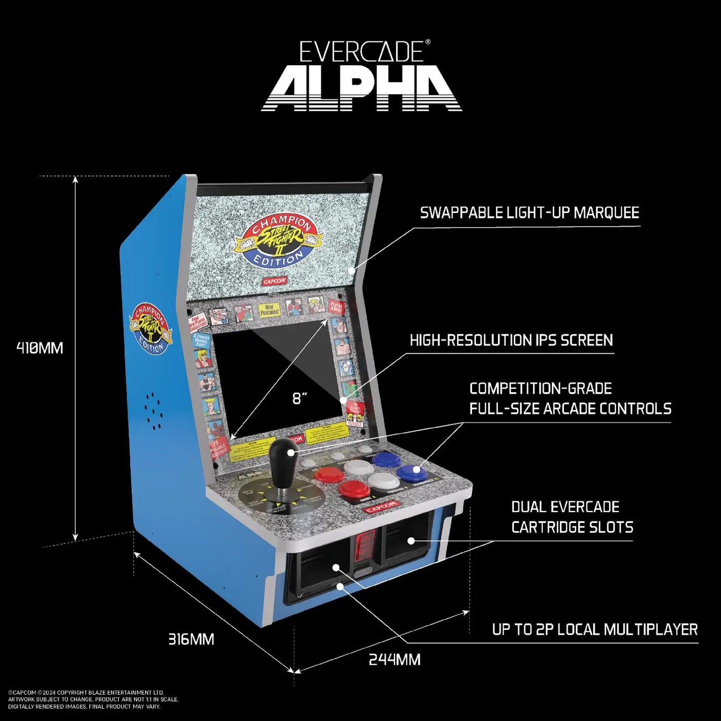 Evercade Alpha Street Fighter Bartop Arcade Pre Assembled Unit with Competition Grade Arcade Controls 8 High Resolution IPS