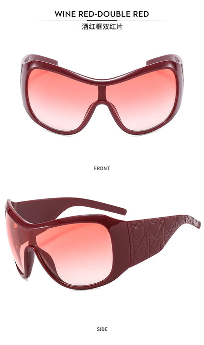 vintae one piece oversized shield sunglasses women new fashion red black gradient sexy sun glasses ladies trendy y2k shades