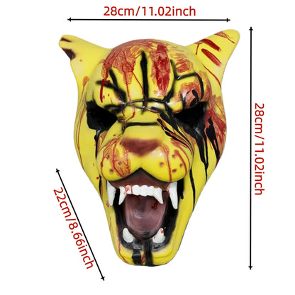 Horror Beast Mask | Bloody Tiger Style Scary Latex Face Mask | Halloween Party Cosplay Costume Prop For Festivals & Night Events