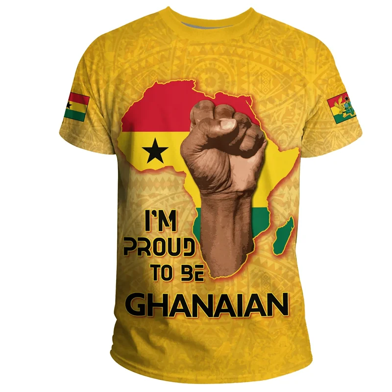 African Ghana T-shirt Fashion 3D Printed Coat Of Arms T Shirts For Men Casual Round Neck Tees Summer Sports Tops Short Sleeves