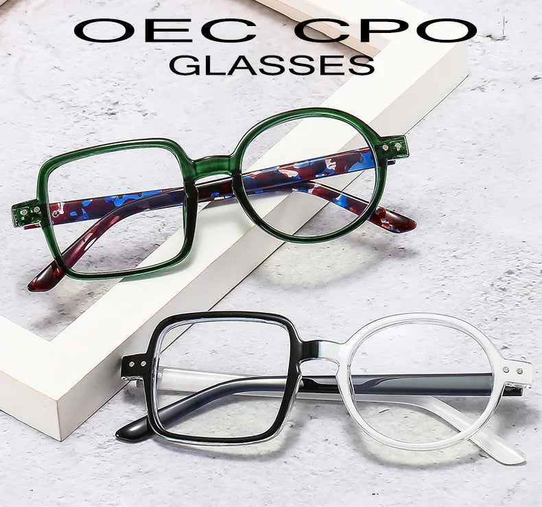 OEC CPO Square Glasses Women Men Fashion Clear Glasses Optical Eyeglasses Frame Personality Round Transparent Lens Spectacle