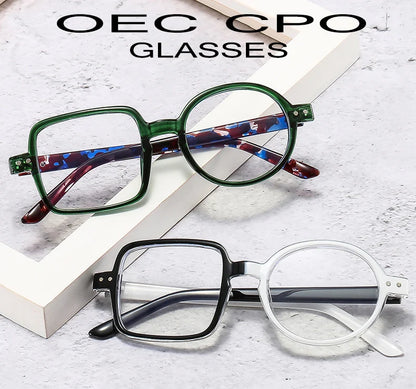 OEC CPO Square Glasses Women Men Fashion Clear Glasses Optical Eyeglasses Frame Personality Round Transparent Lens Spectacle
