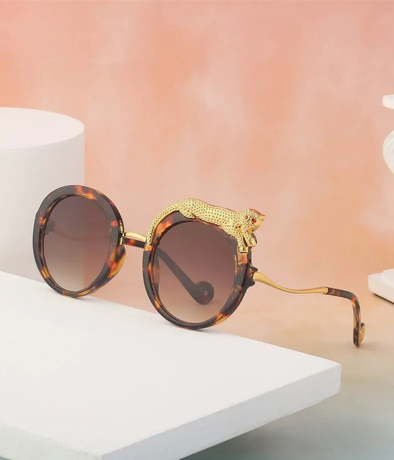 Oversized Round Sunglasses Women Big 2026 Luxury Brand Crystal Leopard-Shaped Sun Glasses for Ladies Anti Blue Light Eyeglasses