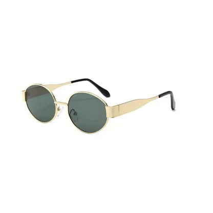 Oval Metal Thin-Frame Sunglasses with Black Textured Temple Tips & Double Bridge Design – Gradient Dark Gray Lenses