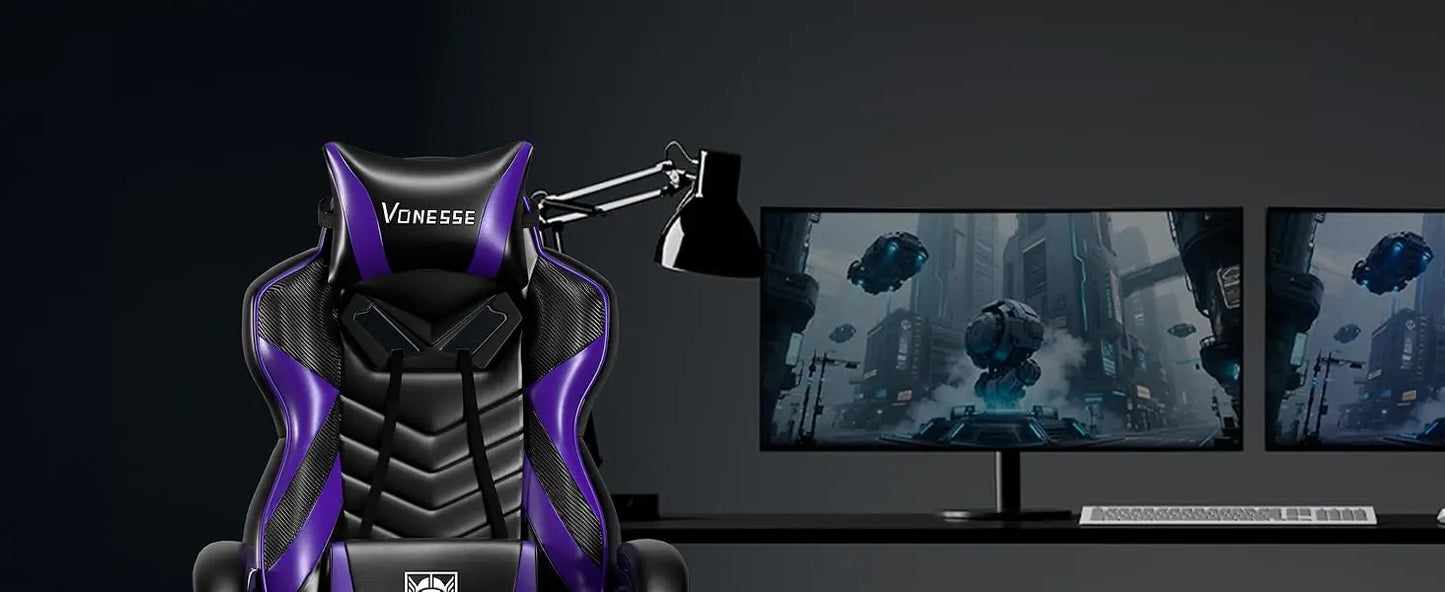 Gaming Chair, Big and Tall Gaming Chair with Footrest and Massage, Gaming Chairs for Adults with Lumbar Support
