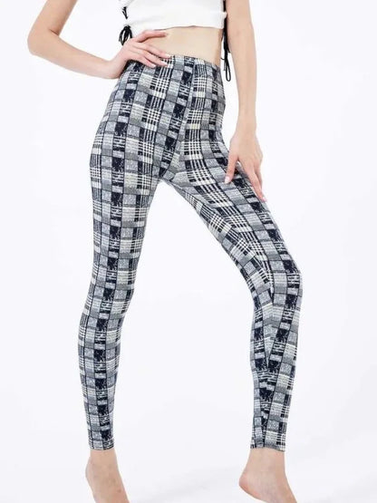 CUHAKCI Fashion Plaid Printing Leggings Women Sexy Fitness Leggins Grid Floral Stripe Trousers High Waist Pencil Pants