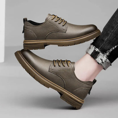 CLOHOC two layer cowhide business casual shoes breathable soft sole comfortable classic lace-up men's shoes