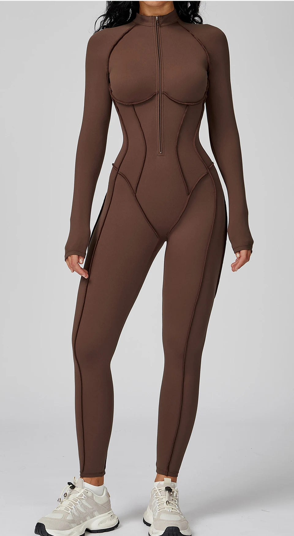 Women's Contrast Collar Half-Zip Bodysuit One-Piece High-Intensity Fitness Sports Jumpsuit Yoga Suit