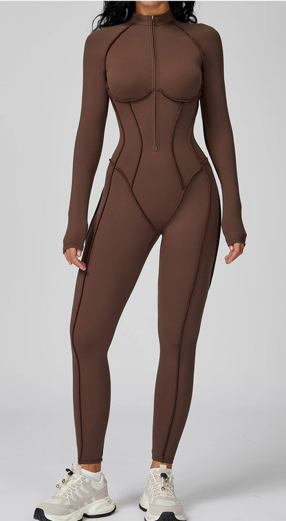 Women's Contrast Collar Half-Zip Bodysuit One-Piece High-Intensity Fitness Sports Jumpsuit Yoga Suit