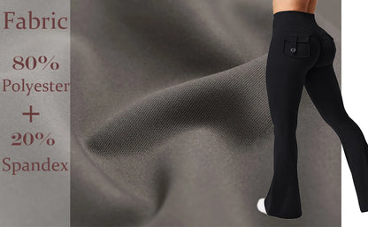 Women's Yoga Flare Trousers, High-Waisted Tummy-Control Wide-Leg Trousers Outdoor Casual Leggings with Pockets, Gym Workout Trou