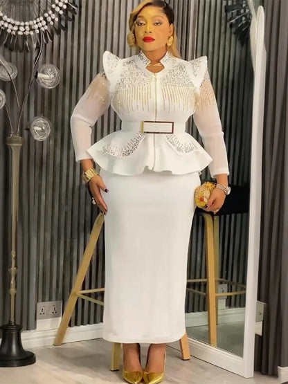 African Clothes for Women 2 PCS Sets Tops And Skirts Suits Dashiki Ankara Turkey Outfits Gown Plus Size Wedding Party Dresses