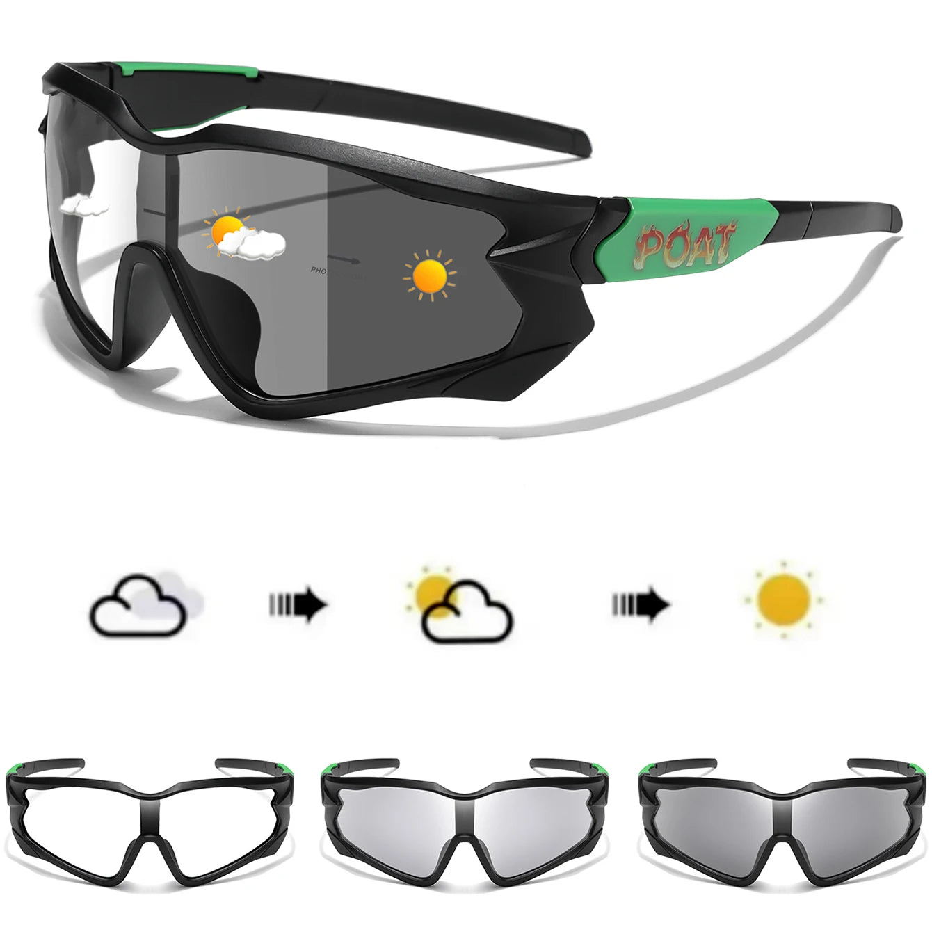 POAT Brand Photochromic Eyewear for Men Women MTB Bike Bicycle Cycling Fishing Running Glasses New Style Sunglasses Sports
