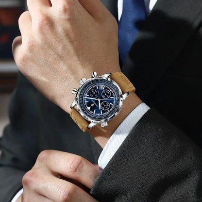 POEDAGAR Original Men's Clock Chronograph Date Waterproof Luminous Luxury Male Wristwatch Fashion Leather Quartz Watches For Man