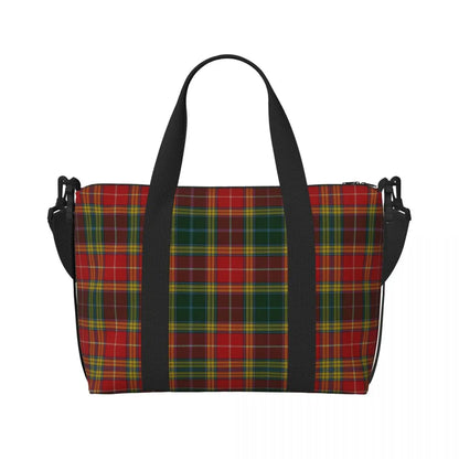 Custom Popular Tartan Plaid Beach Tote Bag for Women Extra Large Gym Carry On Geometric Gingham Check Texture Shopping Bags