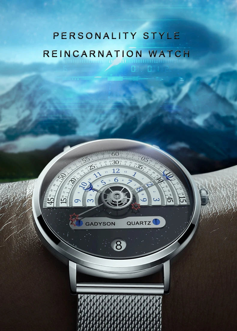 Unique Business Men Watch Fashion Auto Date Stainless Steel Strap Quartz Wristwatch Man Gifts For Him Calendar Clock