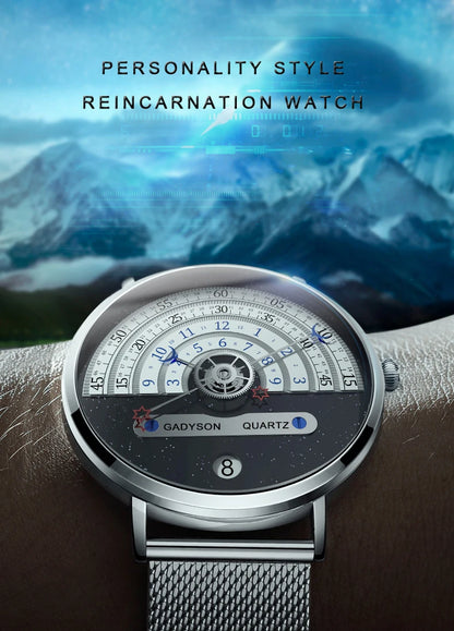 Unique Business Men Watch Fashion Auto Date Stainless Steel Strap Quartz Wristwatch Man Gifts For Him Calendar Clock