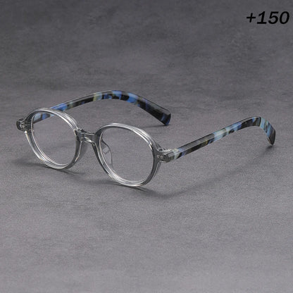 Clear Round Reading Glasses Blue Tortoise Temple Presbyopic Eyewear +1.0 to +4.0 Unisex Lightweight Magnifier for Men Women