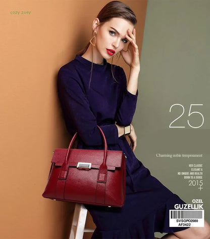 2024 New Genuine Leather Briefcase Women Handbags Large Capacity Ladies Fashion Cowhide Shoulder Messenger Bags Portable